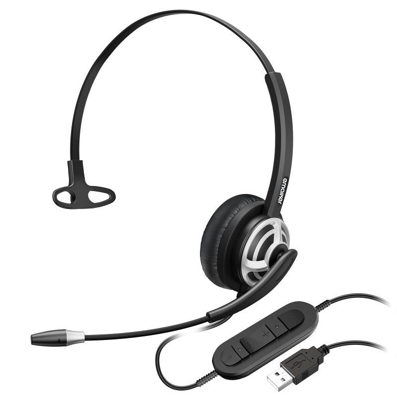 emaiker Single Side USB Computer Headset with Noise-Cancelling Mic for PC, Laptop, 1 Ear Office Call Center USB-A Headphone with In-Line Control for Dragon Dictation, Skype, Teams, Zoom Conference Call - Image 1